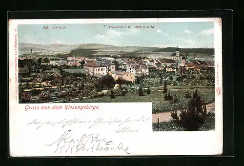 AK Trautenau i. B., Totalansicht mit Blick zur Synagoge