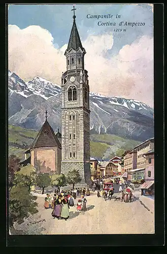 Künstler-AK Hans Treiber: Cortina d’Ampezzo, Campanile