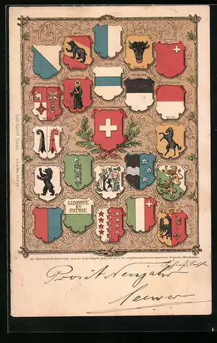 Künstler-AK Wappen aller Schweizer Kantone
