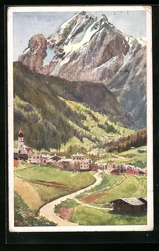 Künstler-AK E.F. Hofecker: Gries, Ortsansicht aus der Ferne