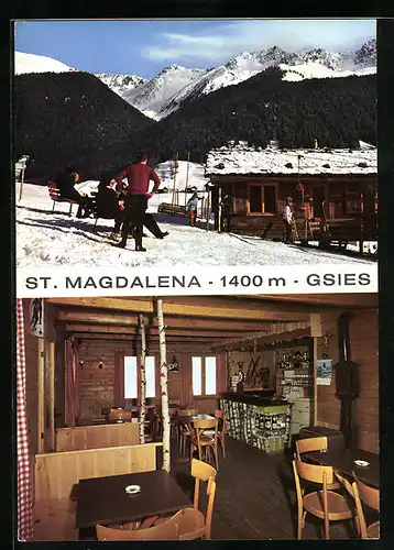AK St. Magdalena in Gsies, Bar-Skihütte im Schnee, Innenansicht