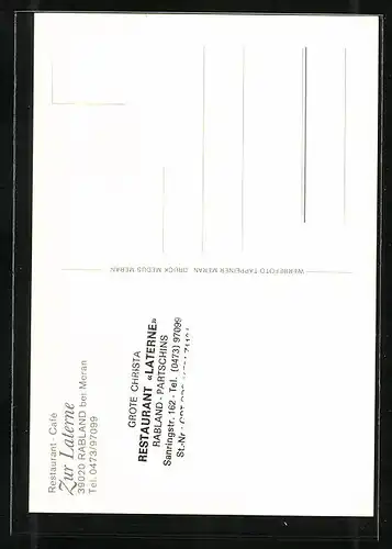 AK Rabland bei Meran, Restaurant-Cafe Zur Laterne, Innenansicht