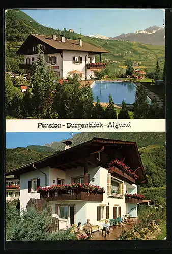 AK Algund bei Meran, Pension Burgenblick, Dorf 69, Schwimmbecken