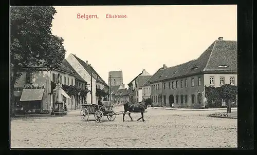AK Belgern, Elbstrasse mit Kutsche