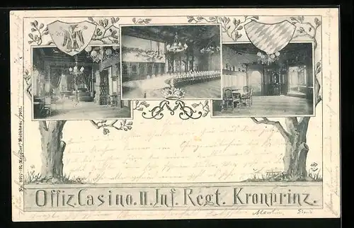 AK München-Schwabing, Offiz. Casino II Inf. Regt. Kronprinz, Innenansichten