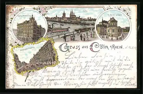 Lithographie Köln-Neustadt, Ortsansicht mit Kaiser-Wilhelmring
