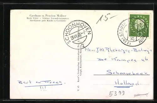 AK Berk i. Eifel, Totalansicht mit Gasthaus und Pension Molitor