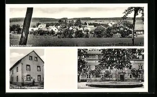 AK Schmidtheim i. Eifel, Gesamtansicht mit Schloss und Kolonialwaren