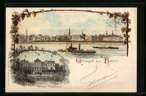 Lithographie Bonn, Totalansicht mit Schloss Poppelsdorf