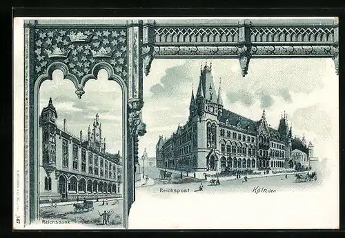 Lithographie Köln, Reichsbank mit Reichspost