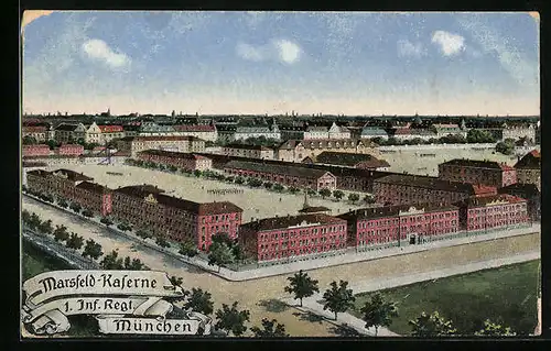 AK München, Marsfeld-Kaserne I. Inf. Regt aus der Vogelschau