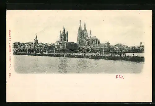 Relief-AK Köln, Panorama mit Rhein und Dom