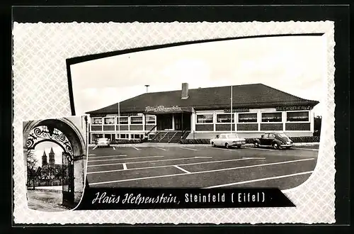 AK Steinfeld /Eifel, Haus Helpenstein mit Parkplatz