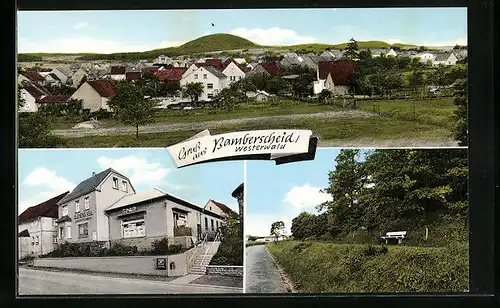 AK Bannberscheid /Westerwald, Ortsansicht, Spar-Lebensmittel Clemens Keil, Park mit Bank