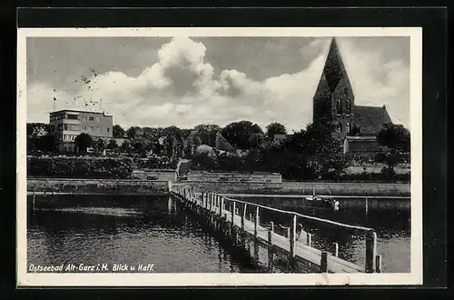 AK Alt-Garz i. M., Blick vom Haff mit Kirche