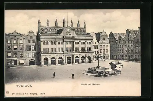 AK Rostock, Markt mit Rathaus