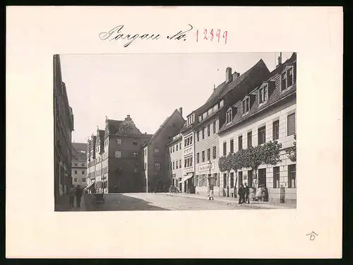 Fotografie Brück & Sohn Meissen, Ansicht Torgau / Elbe, Fleischmarkt mit Gasthaus zum Reichskanzler, Bäcer Otto Fuss