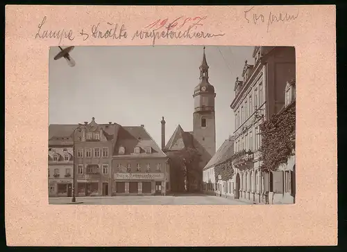 Fotografie Brück & Sohn Meissen, Ansicht Pulsnitz i. Sa., Hauptmarkt, Hotel grauer Wolf, Geschäft Ernestine Wahner