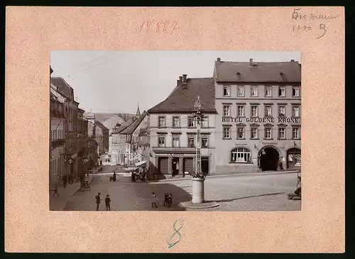 Fotografie Brück & Sohn Meissen, Ansicht Rosswein, Markt mit Blick in die Döbelner Strasse, Hotel Goldene Krone