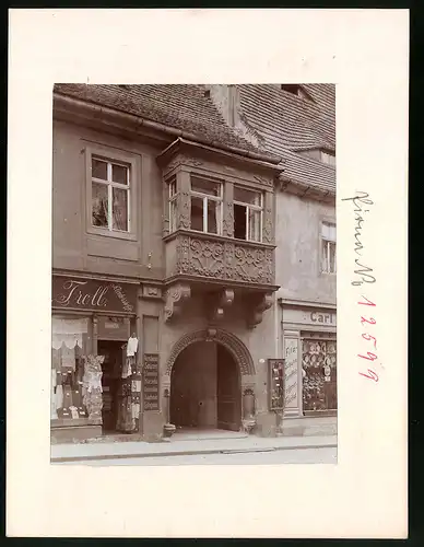 Fotografie Brück & Sohn Meissen, Ansicht Pirna, Erker und Portal in der Schlossstrasse, Kleidergeschäft C. Troll