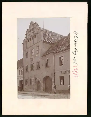 Fotografie Brück & Sohn Meissen, Ansicht Wittenberg, Melanchthonhaus mit Dampfsägewerk