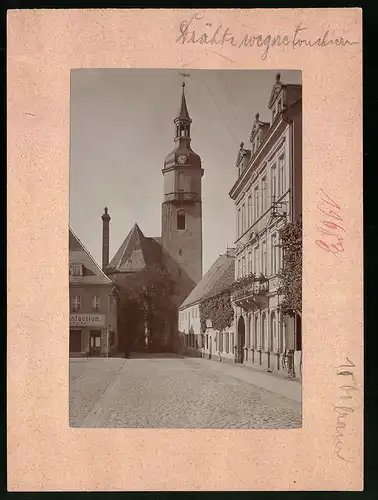 Fotografie Brück & Sohn Meissen, Ansicht Pulsnitz, Hauptmarkt mit Hotel grauer Wolf, Handlung Ernestine Wahner