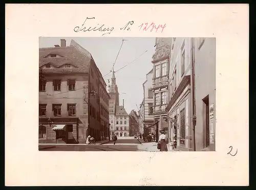 Fotografie Brück & Sohn Meissen, Ansicht Freiberg i. Sa., Blick in die Weingasse und Obermarkt, Geschäfte