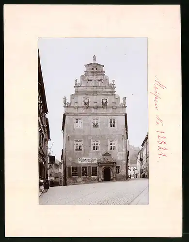 Fotografie Brück & Sohn Meissen, Ansicht Meissen i. Sa., Blick auf das Alte Brauhaus mit Schuhwaren -Lager Josef Siegel