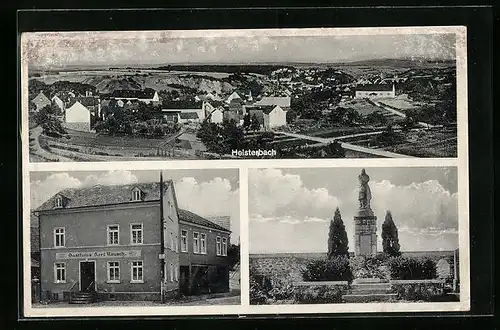 AK Heistenbach, Gasthaus Karl Beusch, Panorama des Ortes, Kriegerdenkmal