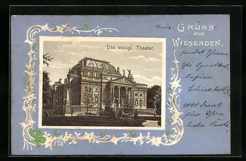 Präge-AK Wiesbaden, Das königliche Theater, Prägeornamente
