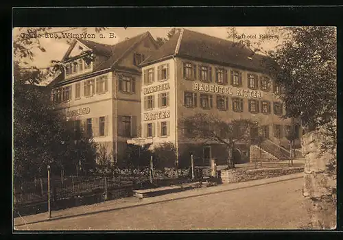 AK Wimpfen a. B., Strassenpartie mit Badhotel Ritter