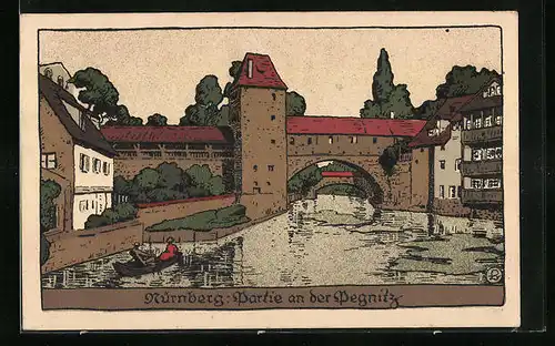 Steindruck-AK Nürnberg, Partie an der Pegnitz