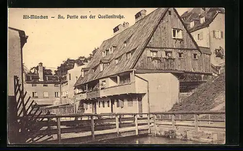 AK München-Au, Partie aus der Quellenstrasse mit Mann