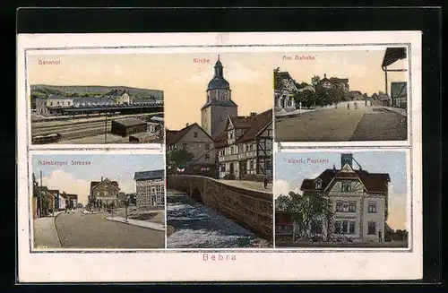 AK Bebra, Bahnhof, Kaiserliches Postamt, Kirche