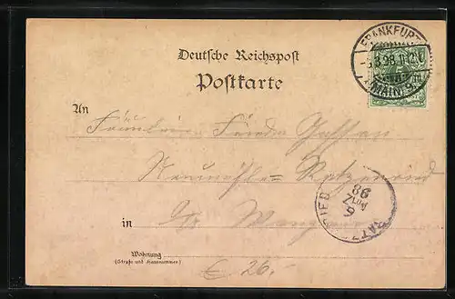 Lithographie Frankfurt a. M., Hauptbahnhof, Inneres, Dom u. Bartholomäus-Kirche