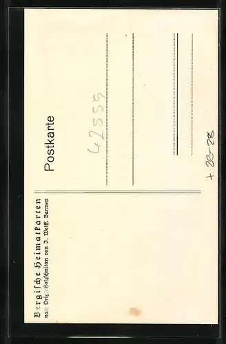 Steindruck-AK Langenberg, Bachstrasse mit Fachwerkhaus