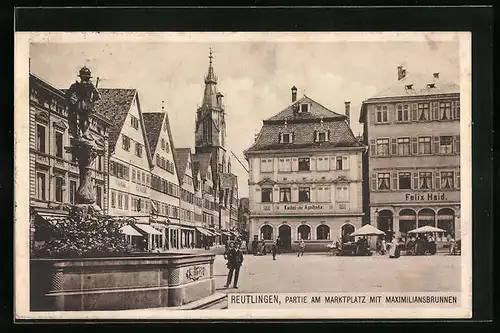 AK Reutlingen, Marktplatz, Maximilianbrunnen