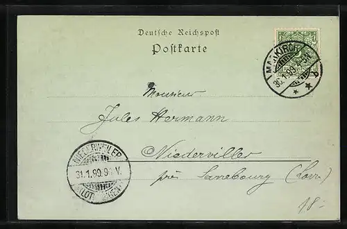 Mondschein-AK Mainz, Ortspartie mit Türmen