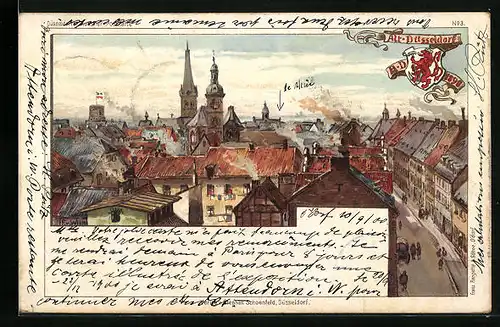 AK Alt-Düsseldorf, Ortsansicht mit Kirchen 1898