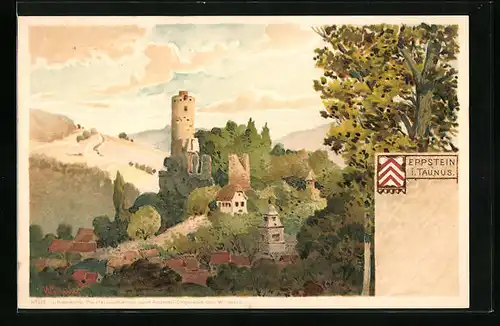 AK Eppstein i. Taunus, Ortsansicht mit Burg