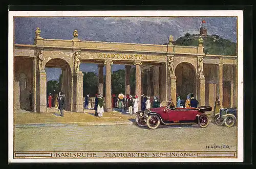 Künstler-AK Fidus: Karlsruhe, Stadtgarten Süd-Eingang mit Passanten
