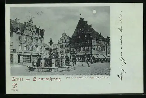 Mondschein-AK Braunschweig, Der Kohlmarkt mit dem alten Stern