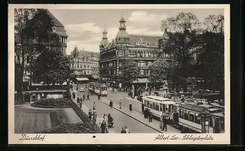 AK Düsseldorf, Albert Leo-Schlageterplatz mit Strassenbahnen