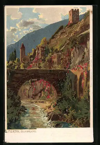 AK Meran, Gilfbrücke mit Kirche