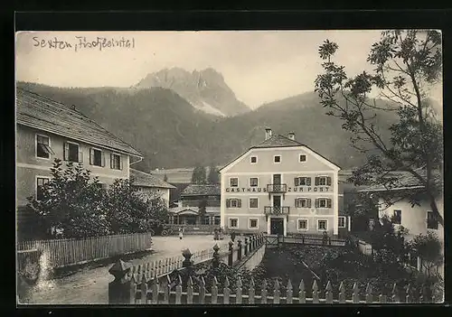 AK Sexten, Gasthaus zur Post mit Bergpanorama