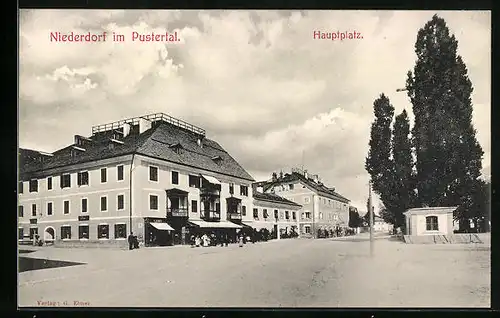 AK Niederdorf im Pustertal, Hauptplatz mit Gasthaus