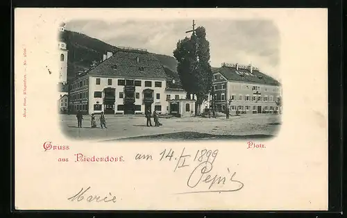 AK Niederdorf, Platz mit Passanten