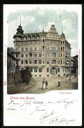 AK Bozen, Hotel Bristol mit Strassenpartie