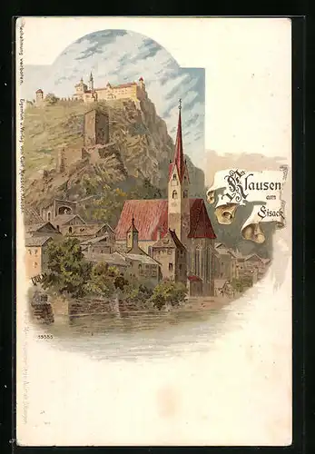 Lithographie Klausen, Ortsansicht mit Kirche