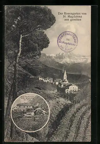 AK St. Magdalena, Ortsansicht mit Rosengarten und Gasthaus Zum Fliederbauer